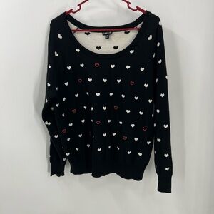 Torrid cotton novelty embroidered red heart print sweater, 0/L